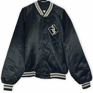 Chicago White Sox MLB Chalk Line Men XXL 2XL Black Snap Satin Jacket Vintage 90s